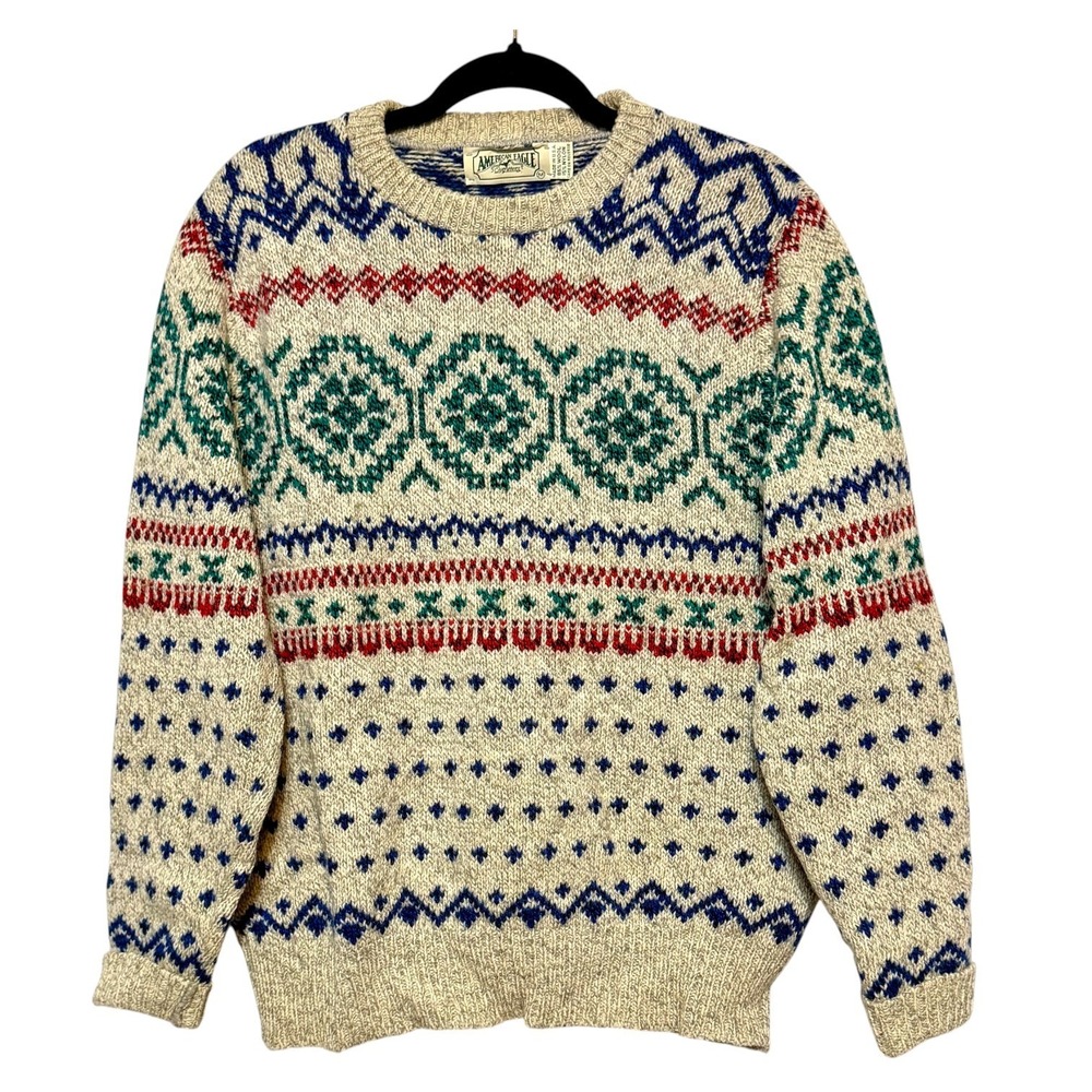 Vintage Y2K American Eagle Fair Isle Wool Blend Sweater Men Size M Heritage Knit